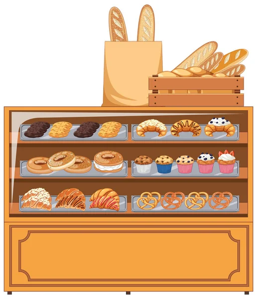 Bäckereivitrine Mit Backwaren Illustration — Stockvektor