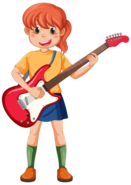 エレキギターのイラストを弾いている女の子 — ストックベクタ