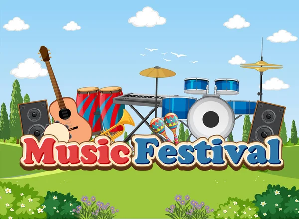 Musica Festival Testo Banner Design Illustrazione — Vettoriale Stock
