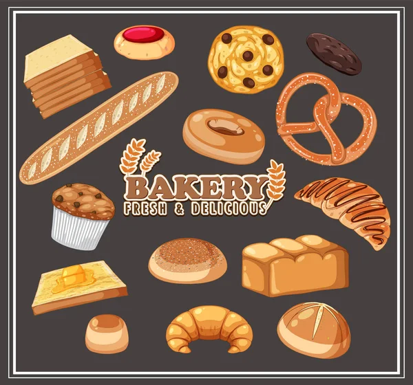 Set Dari Roti Dan Kue Kue Produk Ilustrasi - Stok Vektor
