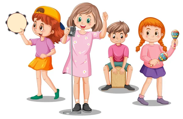 Crianças Banda Música Desenho Animado Personagem Ilustração —  Vetores de Stock
