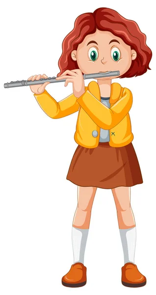 Chica Jugando Flauta Vector Ilustración — Vector de stock
