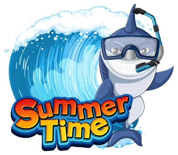 Summer Time Icon Shark Cartoon Character Illustration — ストックベクタ
