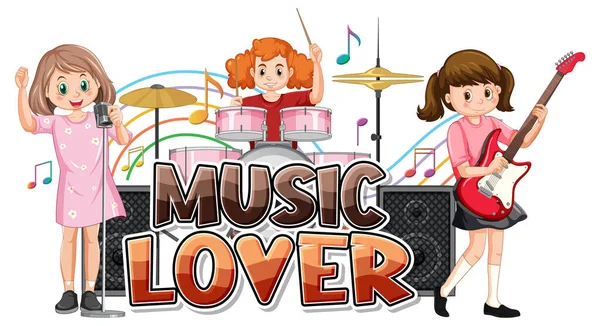 Текст Music Lover Иллюстрациями Детских Музыкальных Групп — стоковый вектор