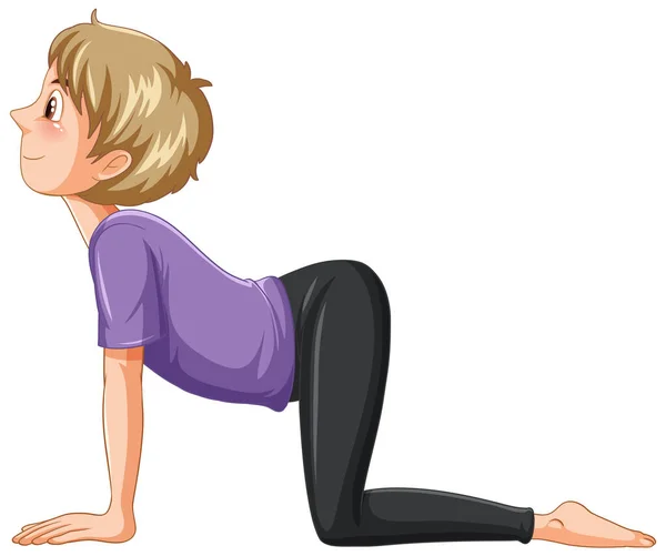 Yoga Gatto Mucca Posa Cartone Animato Personaggio Illustrazione — Vettoriale Stock