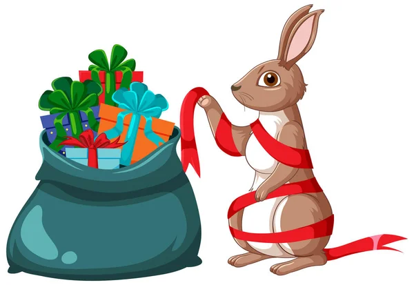 Lindo Conejo Con Ilustración Caja Regalo — Vector de stock