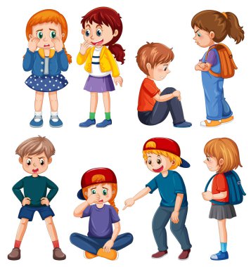 Bullying kids cartoon characters set illustration