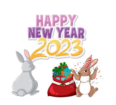 Mutlu yıllar 2023 tavşan yılı illüstrasyonu