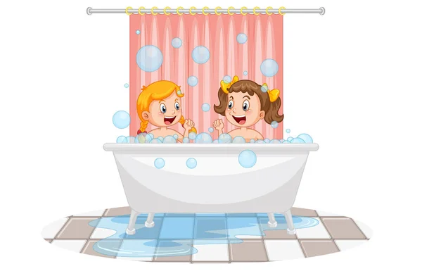 Happy Girl Taking Bath Illustration — Stock Vector