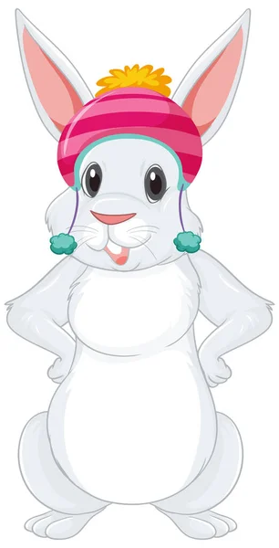 Carino Bianco Coniglio Cartone Animato Personaggio Illustrazione — Vettoriale Stock