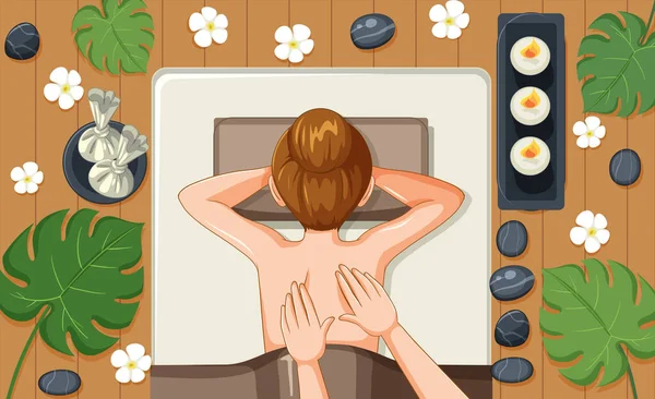 Femme Obtenir Dos Massage Spa Illustration — Image vectorielle