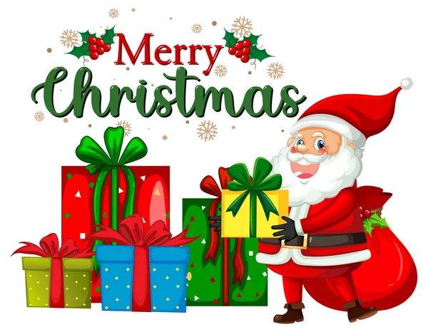 Merry Christmas Tekst Santa Claus Postać Kreskówek Ilustracja — Wektor stockowy