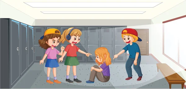 Bullying Crianças Cena Escola Ilustração — Vetor de Stock