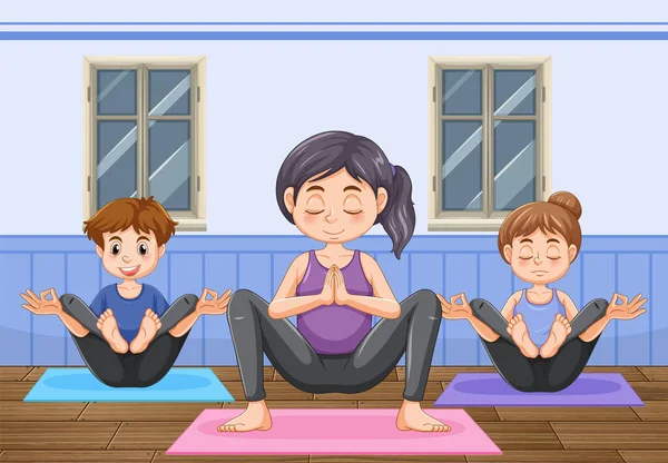 Pessoas Praticando Exercício Ioga Meditação Ilustração — Vetor de Stock