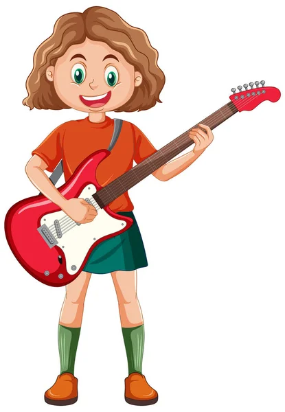 Dziewczyna Gra Wektor Gitara Elektryczna Ilustracja — Wektor stockowy