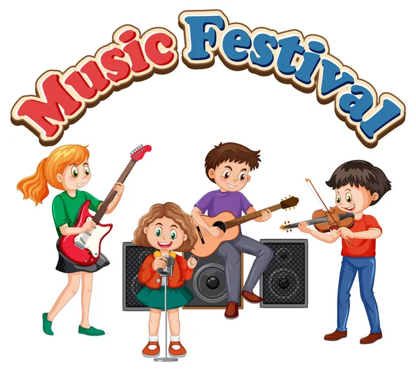 Texto Festival Música Com Ilustração Banda Música Infantil — Vetor de Stock