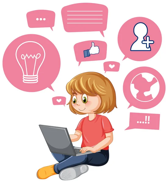 Girl Using Smartphone Online Learning Illustration — Archivo Imágenes Vectoriales