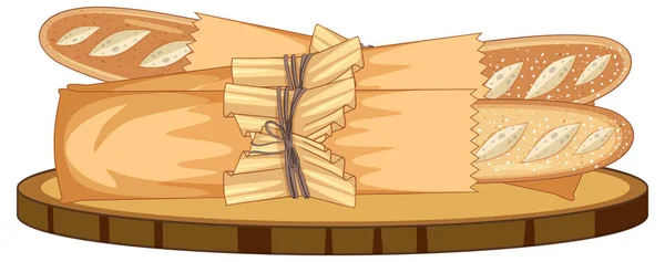 木のトレイのイラストのバゲットパン — ストックベクタ