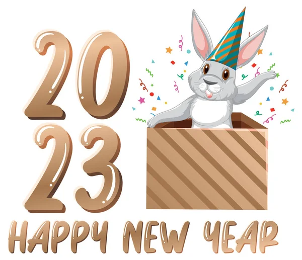 Frohes Neues Jahr Text Mit Niedlichen Kaninchen Für Banner Design — Stockvektor