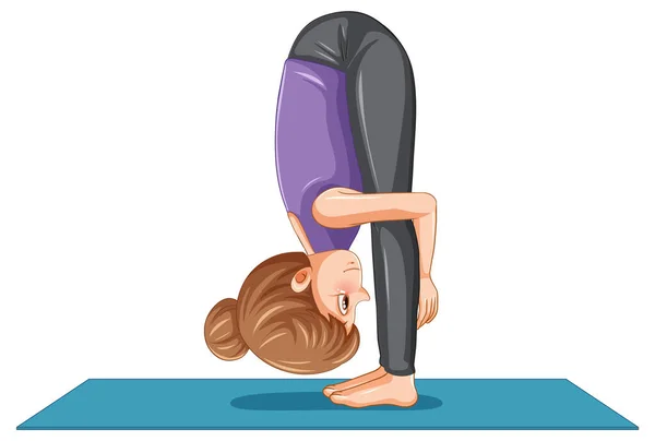 Frau Praktiziert Yoga Auf Matte — Stockvektor