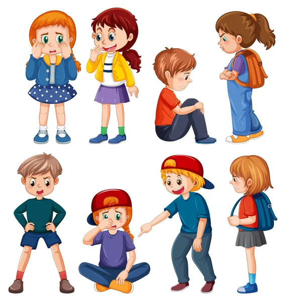 Bullying Kids Cartoon Characters Set Illustration — Stock vektor