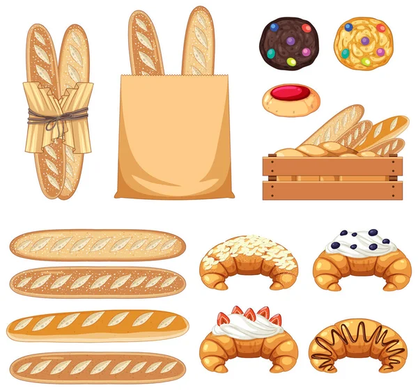Set Pan Pastelería Productos Panadería Ilustración — Archivo Imágenes Vectoriales