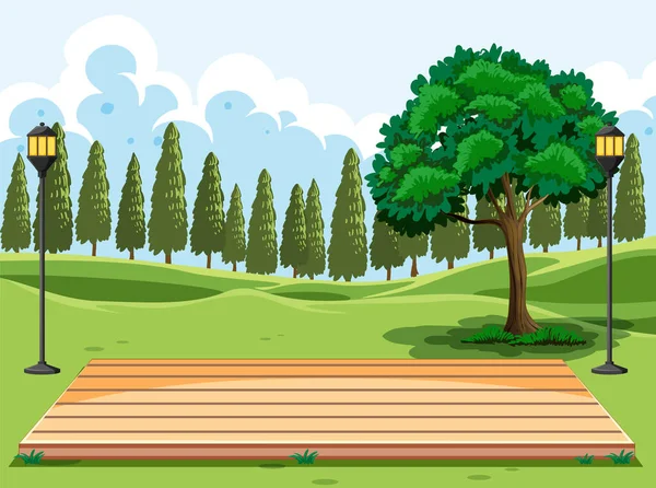 Taman Terbuka Dengan Ilustrasi Panggung Kosong - Stok Vektor