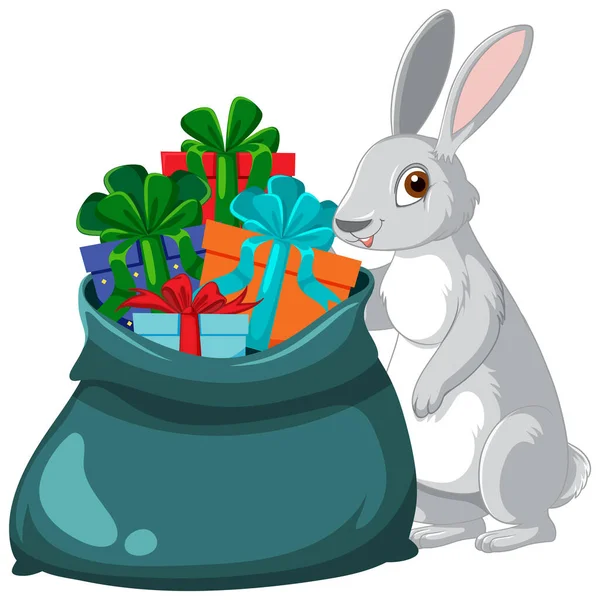 ギフトバッグイラストとウサギの漫画のキャラクター — ストックベクタ