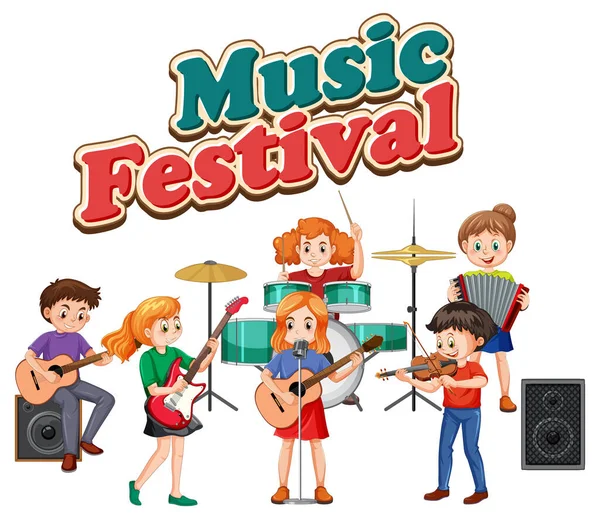 Μουσική Φεστιβάλ Κείμενο Παιδιά Εικονογράφηση Μπάντα Μουσική — Διανυσματικό Αρχείο