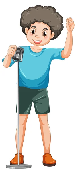 Chlapec Zpívající Mikrofonem Vektorovou Ilustrací — Stockový vektor