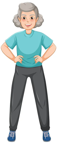 Female Senior Cartoon Character Exercising Illustration — Stock Vector