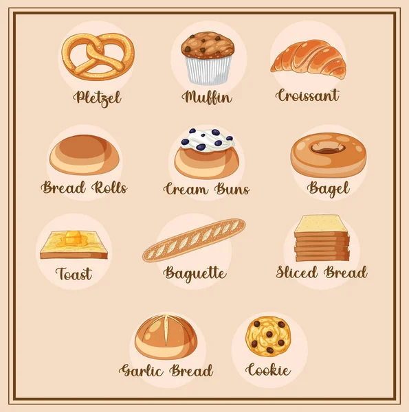 Verschillende Soorten Brood Met Naamplaatje — Stockvector