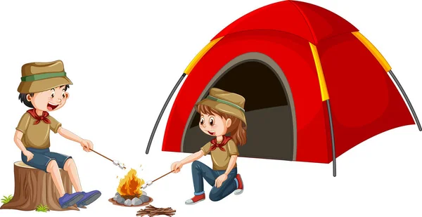 Happy Kids Camping Tent Illustration — Stock Vector