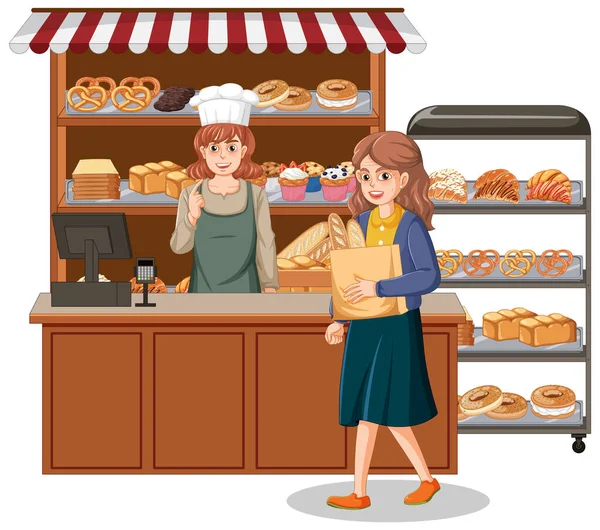Panadería Escaparate Con Pan Productos Pastelería Ilustración — Vector de stock
