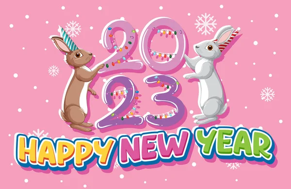 Ευτυχισμένο Νέο Έτος 2023 Χαριτωμένο Κουνέλι Banner Σχεδίαση Εικονογράφηση — Διανυσματικό Αρχείο
