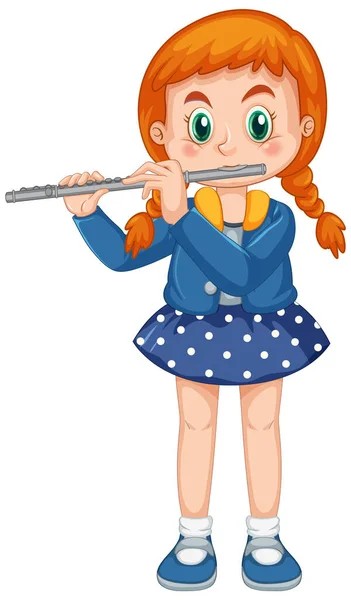 Una Chica Tocando Flauta Instrumento Musical Ilustración — Vector de stock