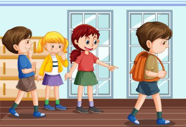 School bullying with student cartoon characters illustration