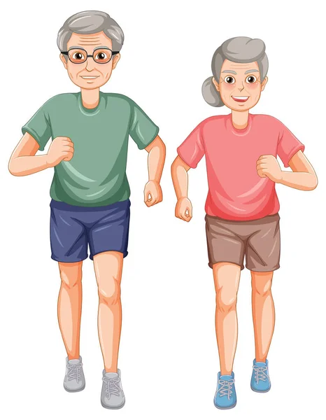 Happy Senior Couple Jogging Illustration — Stock Vector