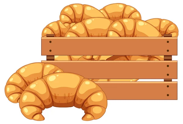 Pane Croissant Cassa Legno Illustrazione — Vettoriale Stock
