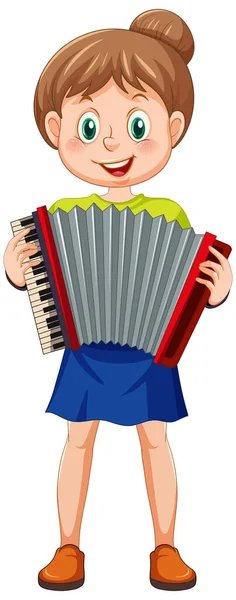 Uma Menina Tocando Acordeão Instrumento Musical Ilustração — Vetor de Stock