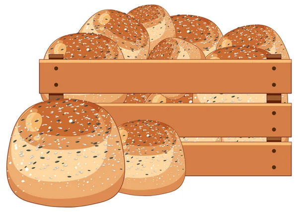 Bread Rolls Wooden Crate Illustration — Stock Vector