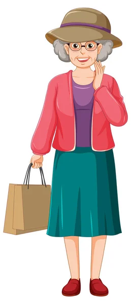 Senior Woman Holding Shopping Bag Illustration — Stock Vector