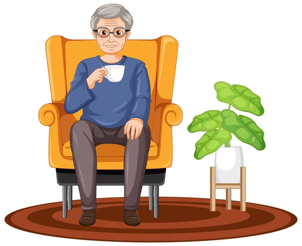 Vieil Homme Assis Sur Canapé Illustration — Image vectorielle