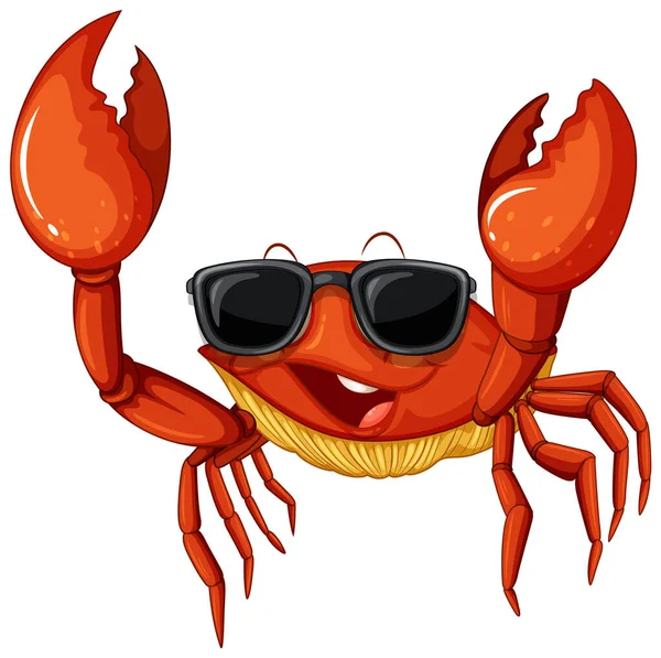 Cute Crab Cartoon Character Wearing Sunglasses Illustration — Stock Vector