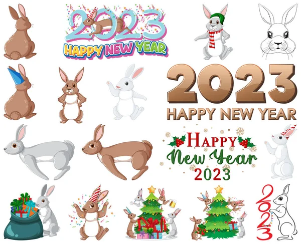 Set 2023 New Year Element Icon Illustration — Stock Vector