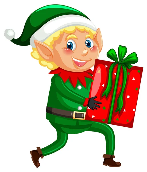 Pequeno Elfo Segurando Ilustração Presente Natal —  Vetores de Stock