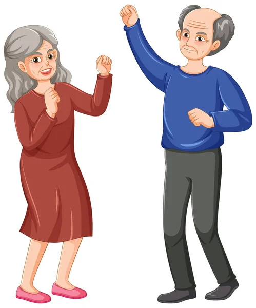 Ilustrasi Menari Karakter Kartun Pasangan Senior - Stok Vektor