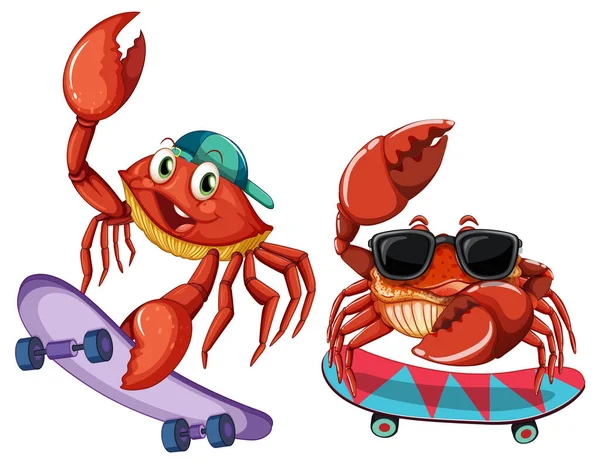 Cute Crab Postać Kreskówki Łyżwiarstwo Ilustracja — Wektor stockowy
