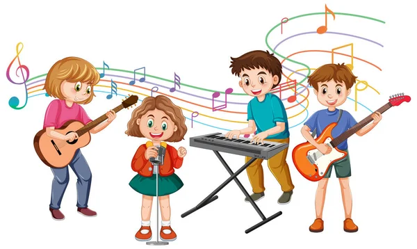 Enfants Jouant Différents Instruments Musique Illustration — Image vectorielle