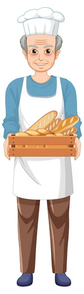 Panadero Senior Con Ilustración Pan Fresco — Vector de stock